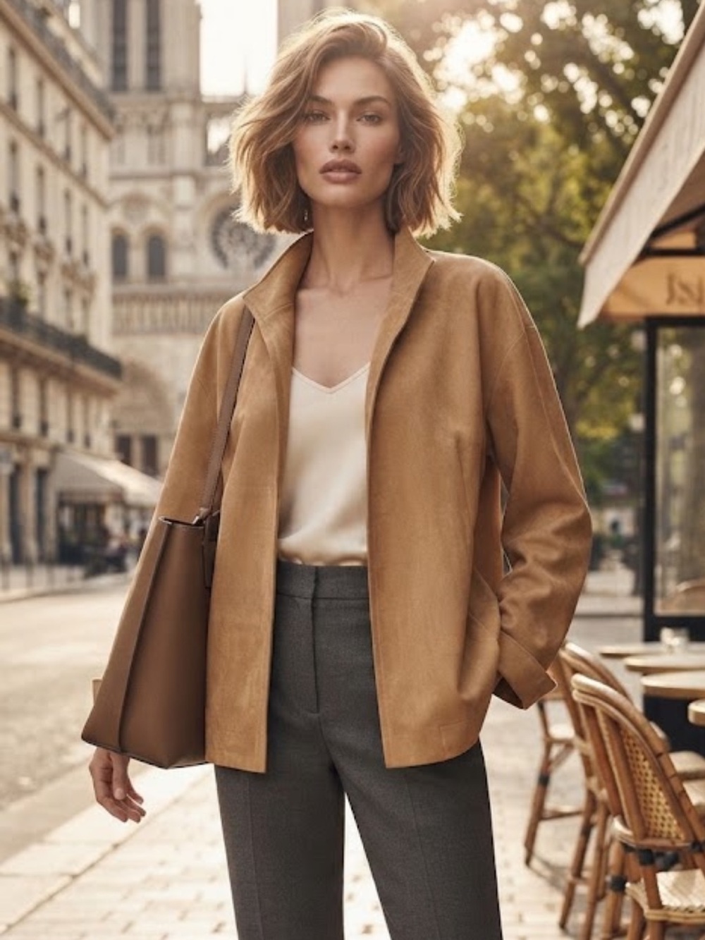 Coldwater Creek Vegan Suede Open Front Minimalist Tailored Jacket